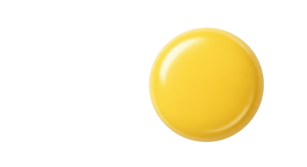 Isolated view of a single glossy yellow circle with light reflections for use in design