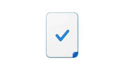 Isolated blue checkmark on paper sheet, document with approved sign, confirmation form