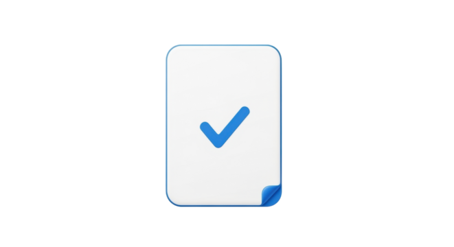 Isolated blue checkmark on paper sheet, document with approved sign, confirmation form