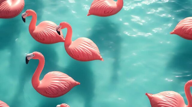 Pink Flamingo Pool Floats on Clear Blue Water &ndash; Summer Concept