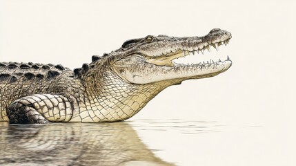 Fototapeta premium Crocodile with Open Mouth Emerging from Calm Water Surface