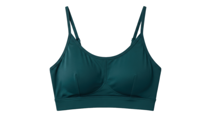 Isolated teal-green sports bra with adjustable straps; comfortable activewear for women