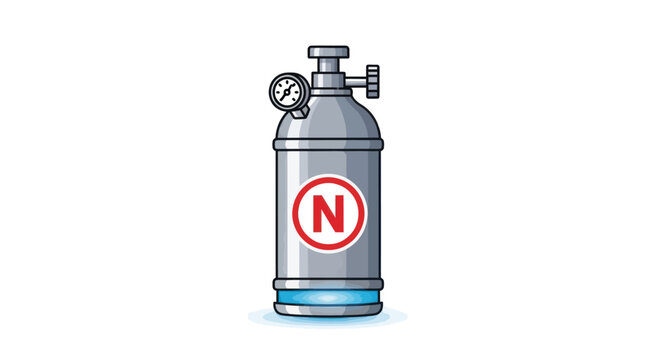 Metallic Cylinder with Pressure Gauge and N Symbol.
