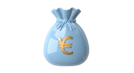 Isolated light blue money bag with Euro currency symbol, finance and investment concept