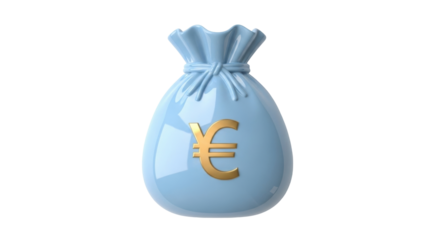 Isolated light blue money bag with Euro currency symbol, finance and investment concept