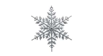 Isolated silvery snowflake ornament hanging, detailed Christmas and winter decoration
