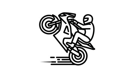 Motorcyclist Performing a Wheelie Stunt Line Art Illustration. © wong