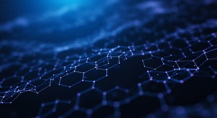 Hexagonal network grid with blue light effect