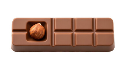 Isolated chocolate bar with hazelnut, delicious dessert, snack treat, sweet tooth craving
