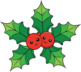 Holly berries and leaves Christmas decoration illustration