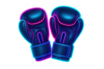 Boxing gloves with glowing neon light edges, transparent background