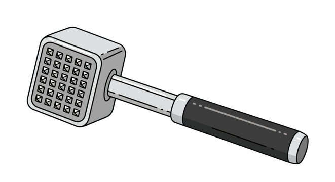 Detailed Illustration of a Metal Meat Tenderizer Tool.