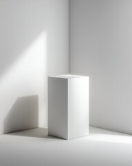 Fototapeta premium Minimalist White Pedestal in Bright Corner with Geometric Design