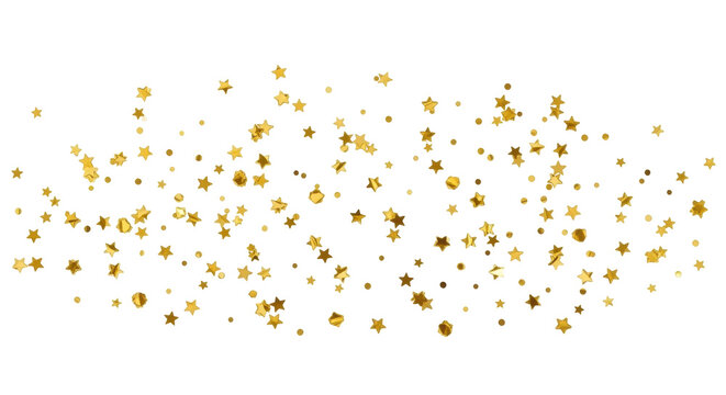 Isolated golden stars and dots fall from above confetti glitter for celebration decor