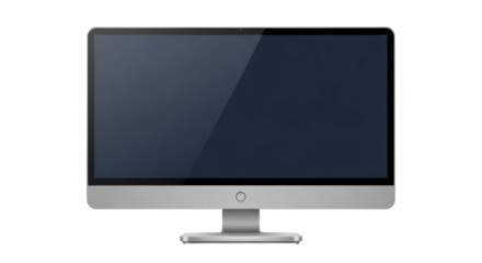 Isolated sleek computer monitor featuring dark screen reflecting light in a contemporary design