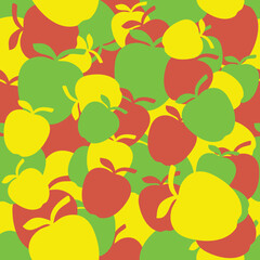 Seamless apple fruit pattern with red, green and yellow apples in warm natural colors, minimal flat design