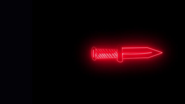 glowing neon abstract hand drawn dagger knife animation on black background