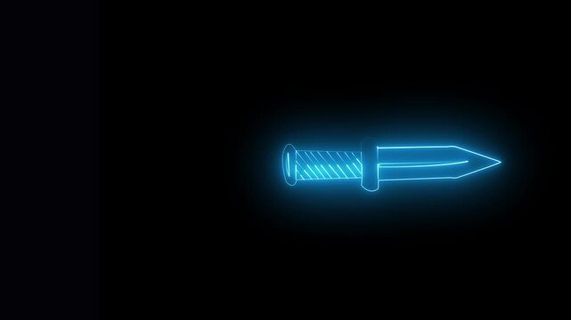 glowing neon abstract hand drawn dagger knife animation on black background