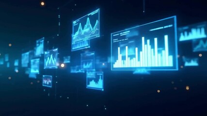 Futuristic Digital Data Dashboard Animation with Virtual Analytics Interface, Big Data Visualization, Artificial Intelligence Statistics and Technology Innovation for Business Analysis - Powered by Adobe