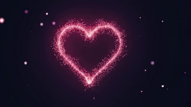 Heart of Lights: a mesmerizing display of a radiant heart shape. The form glows with glittering particles against a dark background, evokes feelings of love and affection.