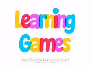 Vector Education emblem Learning Games. Colorful Children Font. Funny Alphabet Letters and Numbers.