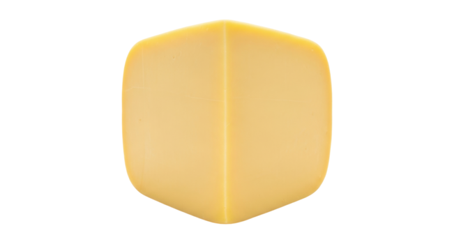 Isolated close up of a block of yellow cheese for food photography, advertising or packaging design