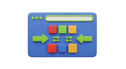 Isolated browser window showing data exchange transfer process with green and red arrows