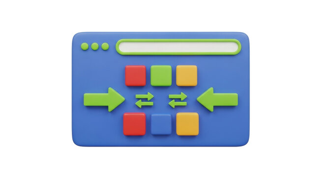 Isolated browser window showing data exchange transfer process with green and red arrows
