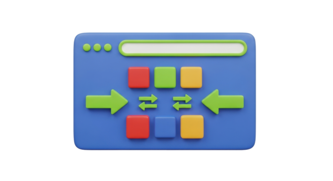 Isolated browser window showing data exchange transfer process with green and red arrows