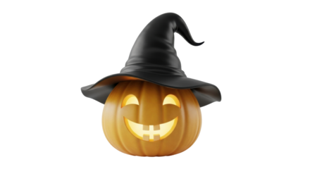 Isolated pumpkin with witch hat, Halloween pumpkin decoration, autumn, October, fall time