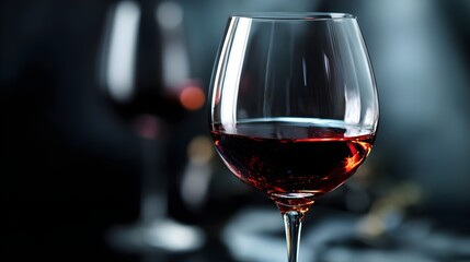 Elegant glass of red wine with reflections on a dark luxury background, fine dining style. Luxury, elegance, fine dining, sophistication, wine culture, premium lifestyle, celebration, gourmet experien