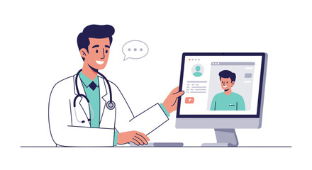 Modern doctor consults with patient online via telemedicine platform, providing convenient healthcare access with a friendly, accessible virtual visit