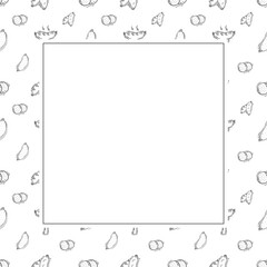 sausage frame. doodle grill sausage square frame. hand drawn sausage frame background. grill sausage background