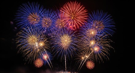 Colorful fireworks against a black sky.
