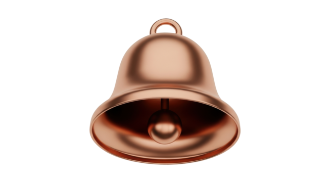 Isolated bronze bell with a clapper for ringing in celebrations and holidays, shiny surface