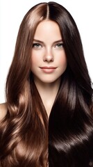 Naklejka premium Woman's split hair half brown half dark brown with smooth texture Hair Color