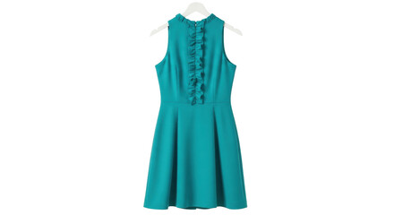 Isolated sleeveless teal dress on a hanger, perfect for spring or summer, fashion apparel