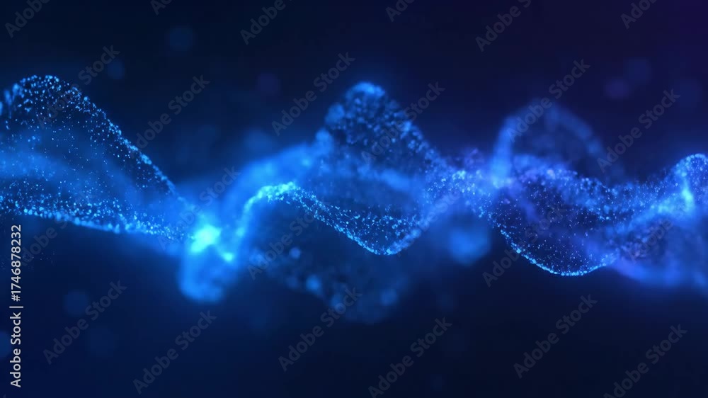 Wall mural abstract blue particle wave - this video features an abstract wave form made of small blue particles