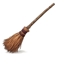Magical enchanted broomstick ready for fantasy adventures and whimsical storytelling, a charming vintage cleaning tool for imaginative scenes