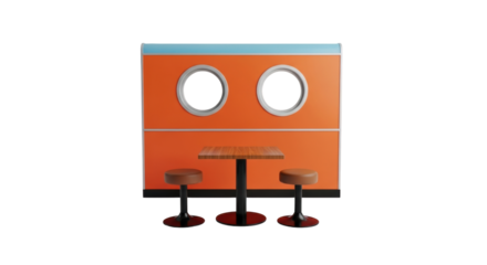 Isolated diner booth with table and stools interior setting for restaurant or cafe establishment