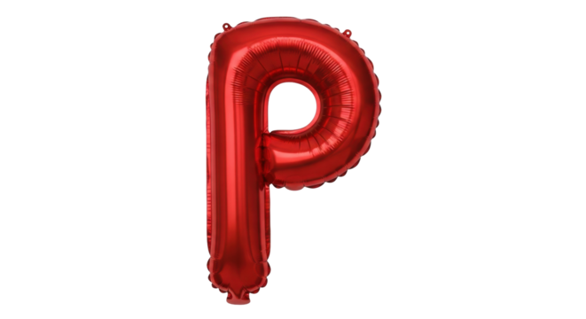 Isolated letter P party balloon, vibrant red, holiday design and birthday party decor