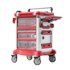 Professional Red and White Emergency Crash Cart on Wheels for Medical Use