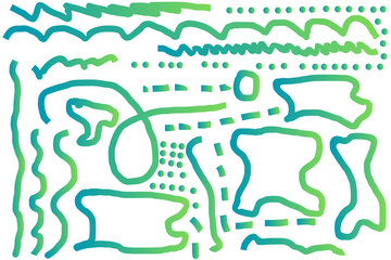 Abstract gradient lines and shapes in green and blue creating a playful and modern design element style