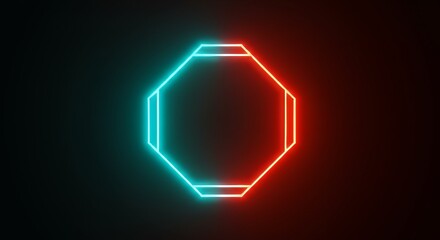 Octagon Minimalist Vector Line Banner in Abstract Neon Background