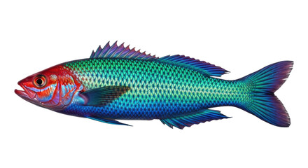 Isolated colorful fish with scales, exotic marine wildlife, underwater species, aqua creature