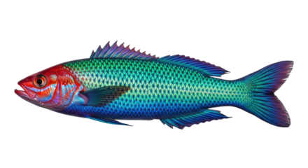Isolated colorful fish with scales, exotic marine wildlife, underwater species, aqua creature