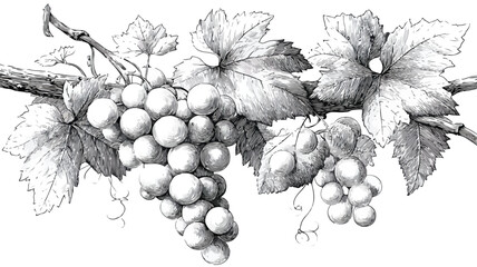 Closeup Illustration of Grapes, Leaves, and Branches for Fine Art Prints and Design Projects