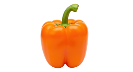 Isolated orange bell pepper with stem, a single capsicum fruit, rich in vitamins, raw food