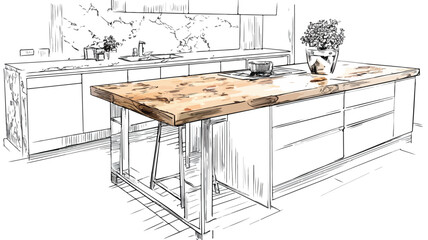 Modern Wooden Kitchen Island Countertop in Stylish Home Interior Design