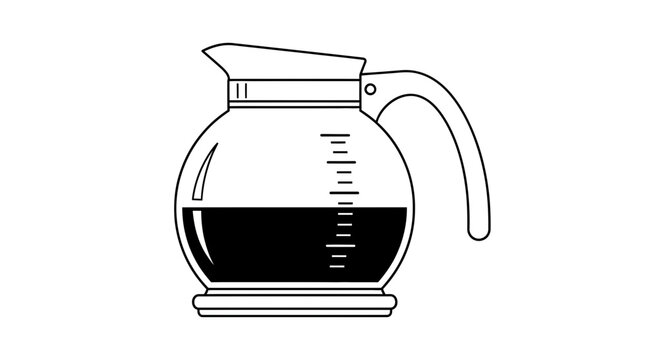 Coffee Pot Illustration &ndash; Glass Carafe Clipart Line Drawing